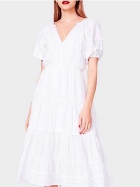 Betsey Johnson white speckled V-Neck Tiered Midi Dress - Women's